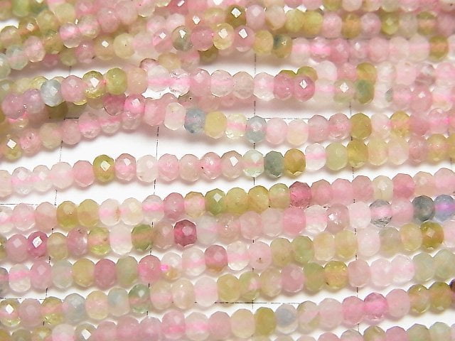 [Video]High Quality! MultiColor Tourmaline AA+ Faceted Button Roundel 3x3x2mm 1strand beads (aprx.15inch/38cm)