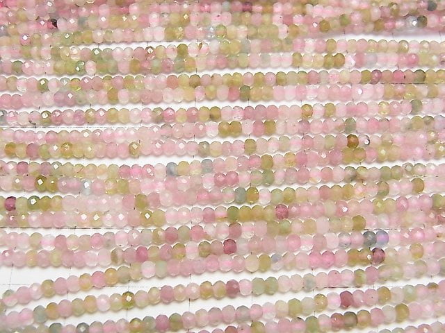 [Video]High Quality! MultiColor Tourmaline AA+ Faceted Button Rondelle 3x3x2mm 1strand beads (aprx.15inch/38cm)