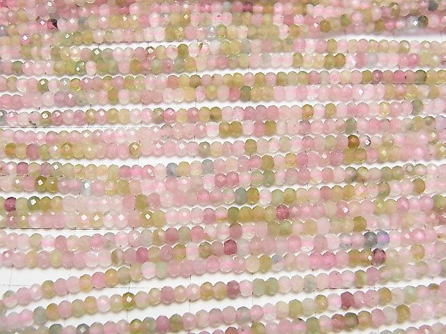 [Video]High Quality! MultiColor Tourmaline AA+ Faceted Button Roundel 3x3x2mm 1strand beads (aprx.15inch/38cm)