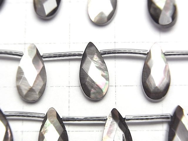 [Video]High Quality Black Shell (Black-lip Oyster )AAA Faceted Pear Shape 13x6mm 1/4 or 1strand beads (aprx.15inch/38cm)