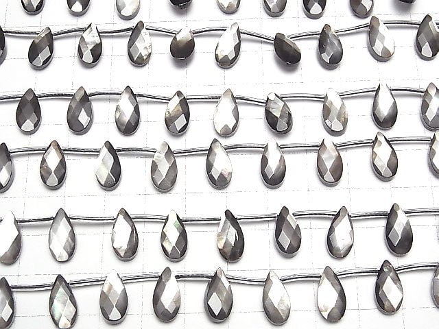 [Video]High Quality Black Shell (Black-lip Oyster )AAA Faceted Pear Shape 13x6mm 1/4 or 1strand beads (aprx.15inch/38cm)