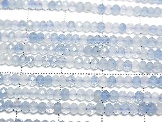 [Video]High Quality! Aquamarine AA+ Faceted Button Rondelle 2.5x2.5x2mm 1strand beads (aprx.15inch/37cm)