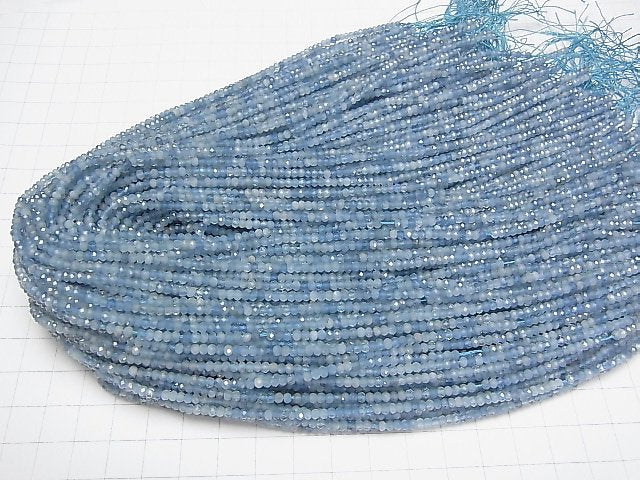 [Video]High Quality! Deep Blue Aquamarine AA+ Faceted Button Roundel 2.5x2.5x2mm 1strand beads (aprx.15inch/37cm)