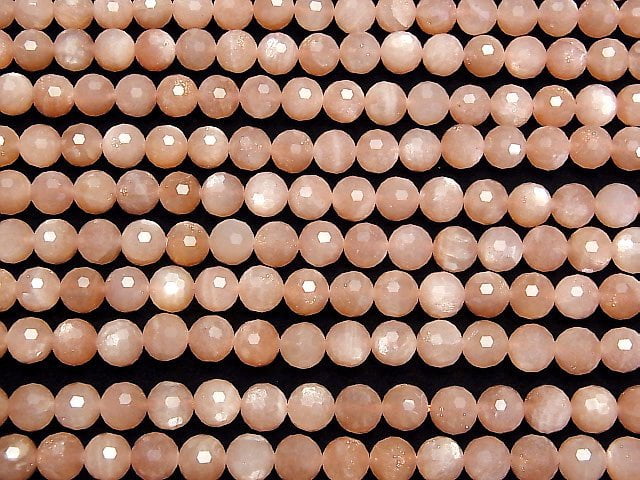 [Video]High Quality! Orange Moonstone AA++ 128Faceted Round 8mm 1strand beads (aprx.15inch/36cm)