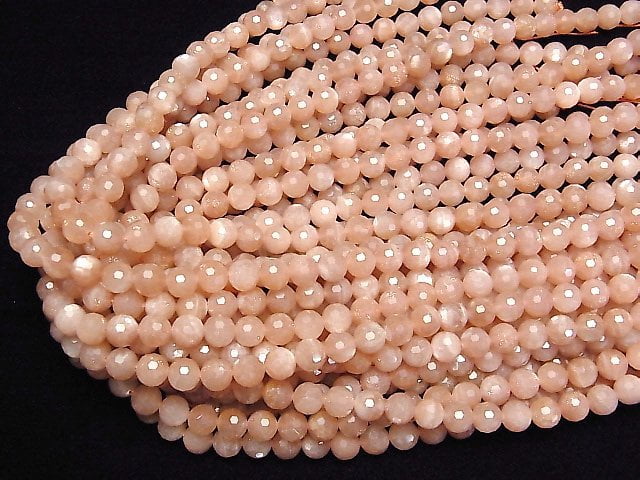 [Video]High Quality! Orange Moonstone AA++ 128Faceted Round 8mm 1strand beads (aprx.15inch/36cm)