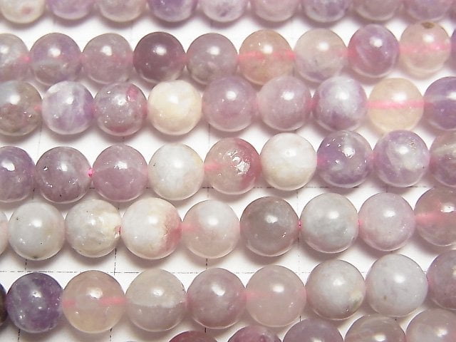 [Video]Lepidolite with pink Tourmaline Round 6mm 1strand beads (aprx.15inch/37cm)