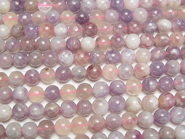 [Video]Lepidolite with pink Tourmaline Round 6mm 1strand beads (aprx.15inch/37cm)