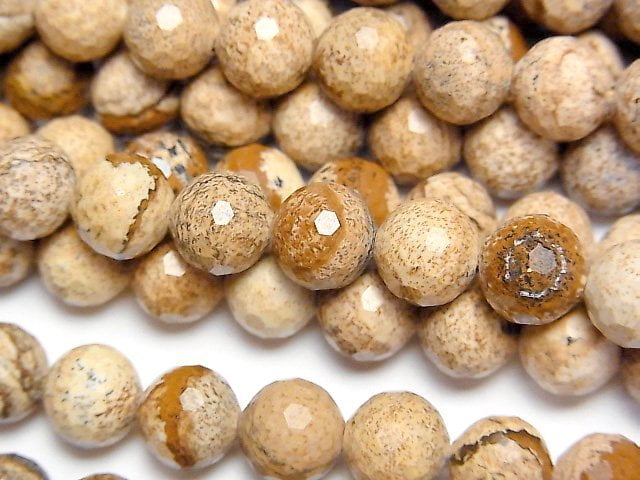 [Video]High Quality! Picture Jasper 128 Faceted Round 8mm 1strand beads (aprx.15inch/36cm)