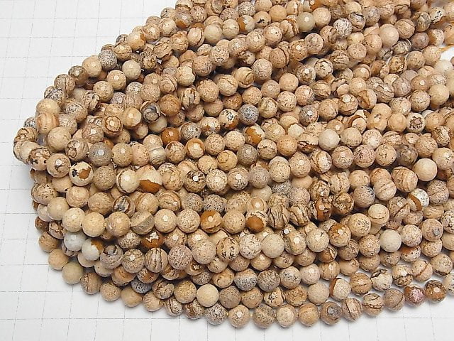 [Video]High Quality! Picture Jasper 128Faceted Round 8mm 1strand beads (aprx.15inch/36cm)