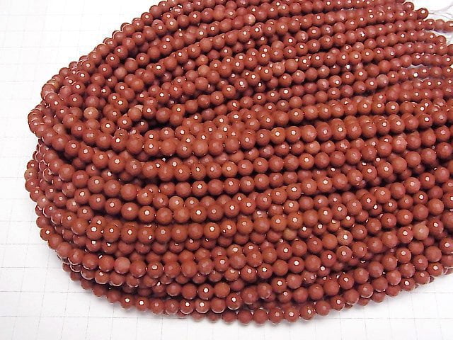 [Video]High Quality! Red Jasper 128Faceted Round 6mm 1strand beads (aprx.14inch/35cm)