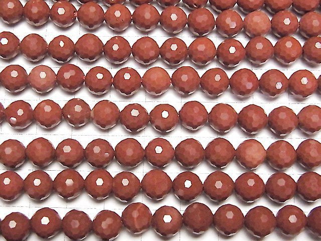 [Video]High Quality! Red Jasper 128Faceted Round 8mm 1strand beads (aprx.15inch/36cm)