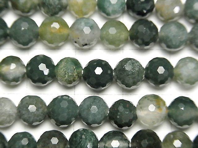 [Video]High Quality! Moss Agate 128Faceted Round 6mm 1strand beads (aprx.15inch/36cm)