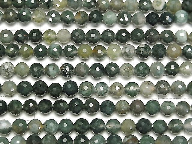 [Video]High Quality! Moss Agate 128Faceted Round 6mm 1strand beads (aprx.15inch/36cm)