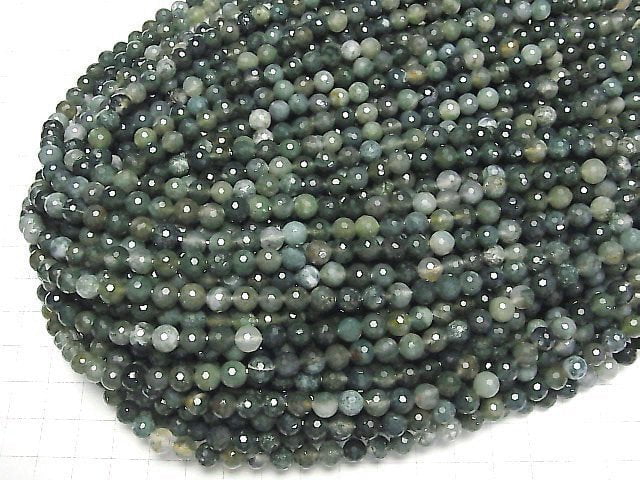 [Video]High Quality! Moss Agate 128Faceted Round 6mm 1strand beads (aprx.15inch/36cm)