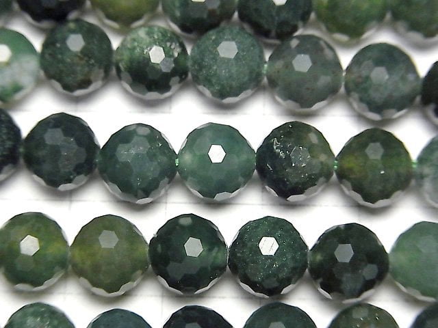 [Video]High Quality! Moss Agate 128Faceted Round 8mm 1strand beads (aprx.15inch/36cm)