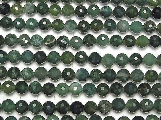 [Video]High Quality! Moss Agate 128Faceted Round 8mm 1strand beads (aprx.15inch/36cm)