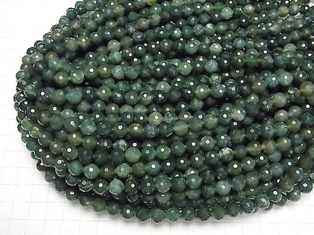 [Video]High Quality! Moss Agate 128Faceted Round 8mm 1strand beads (aprx.15inch/36cm)