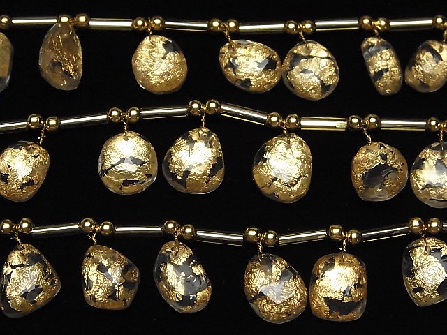 [Video] Doublet Crystal AAA Free Form Single Sided Rose Cut Gold half or 1strand beads (aprx.7inch/18cm)