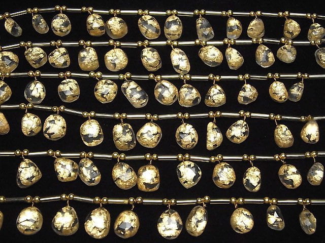 [Video] Doublet Crystal AAA Free Form Single Sided Rose Cut Gold half or 1strand beads (aprx.7inch/18cm)