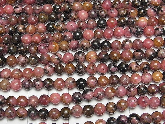 [Video]Dendric Rhodonite Round 6mm 1strand beads (aprx.15inch/37cm)