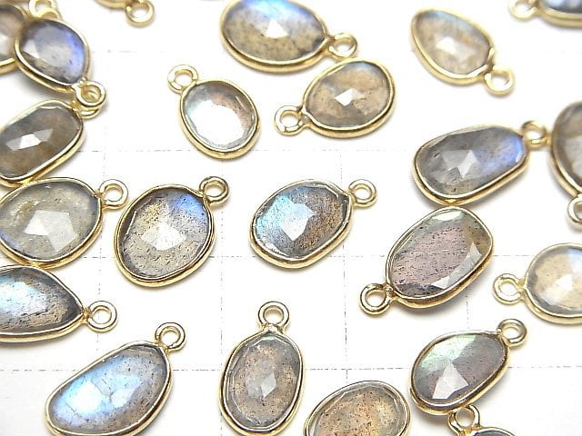 [Video] High Quality Labradorite AAA Bezel Setting Freeform Rose Cut [One Side ] 18KGP 4pcs