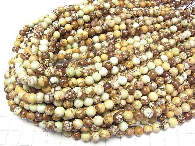 [Video] Lemon Chrysoprase (patterned) Round 6.5mm 1strand beads (aprx.15inch/36cm)