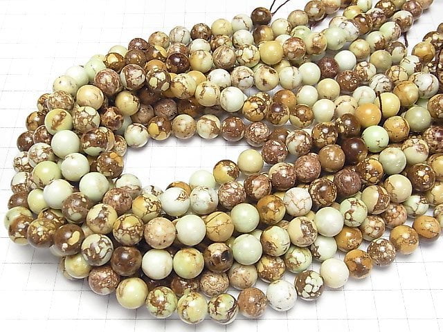 [Video] Lemon Chrysoprase (patterned) Round 10mm half or 1strand beads (aprx.15inch/37cm)