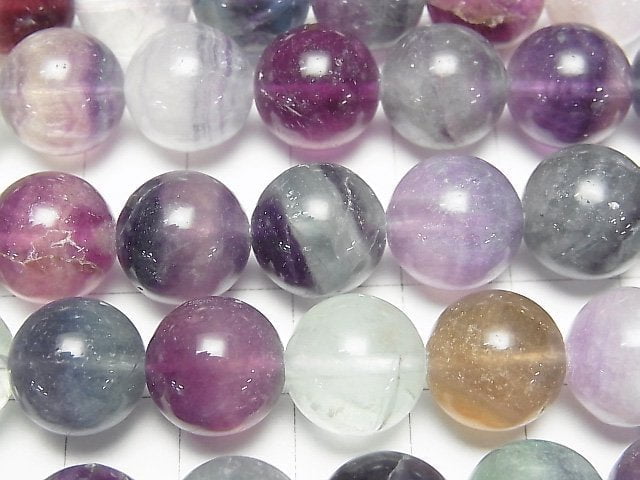 [Video] Multi-Color Fluorite AA Round 12mm 1strand beads (aprx.15inch/38cm)