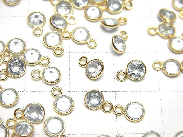 [Video]High Quality Sky Blue Topaz AAA Bezel Setting Round Faceted 4.5x4.5mm 18KGP 5pcs