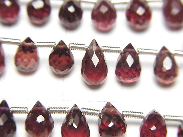 [Video]High Quality Mozambique Garnet AAA Drop Faceted Briolette half or 1strand beads (aprx.7inch/18cm)