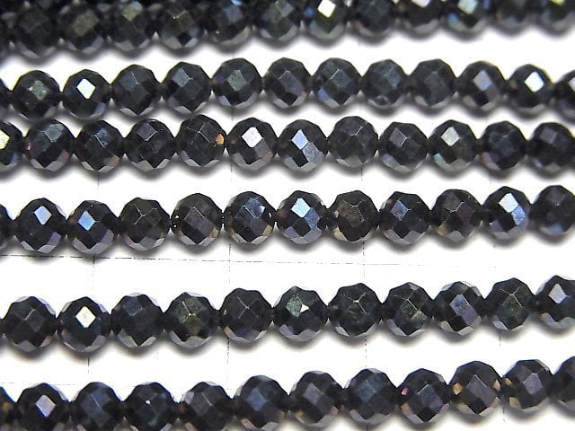 [Video]High Quality! Black Spinel AAA Faceted Round 4mm Coated 1strand beads (aprx.15inch/36cm)