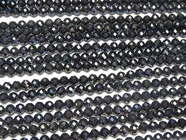 [Video]High Quality! Black Spinel AAA Faceted Round 4mm Coated 1strand beads (aprx.15inch/36cm)