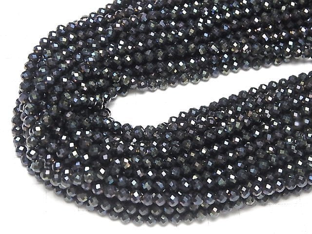 [Video]High Quality! Black Spinel AAA Faceted Round 4mm Coated 1strand beads (aprx.15inch/36cm)