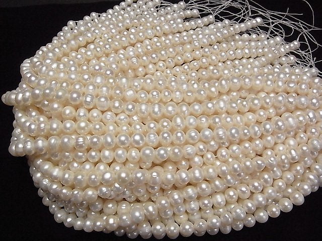 [Video] Fresh Water Pearl AA Potato 9mm White 1strand beads (aprx.13inch/33cm)