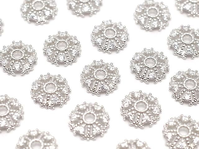 Silver 925 Bead Caps 6x6x1.5mm Snow Crystal (Snowflake) Rhodium Plated 2pcs