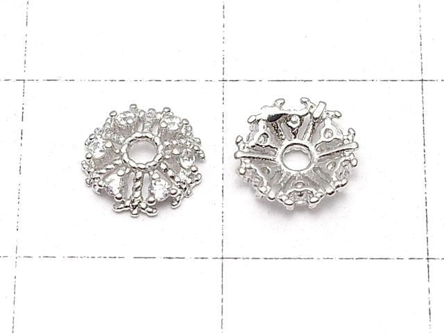 Silver 925 Bead Caps 6x6x1.5mm Snow Crystal (Snowflake) Rhodium Plated 2pcs