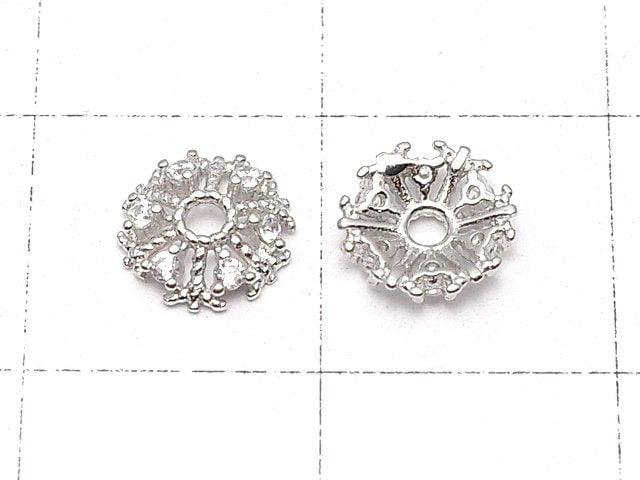 Silver925 Bead cap 6x6x1.5mm Snow Crystal 4pcs