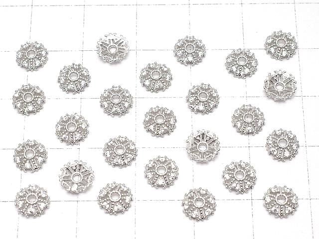 Silver 925 Bead Caps 6x6x1.5mm Snow Crystal (Snowflake) Rhodium Plated 2pcs