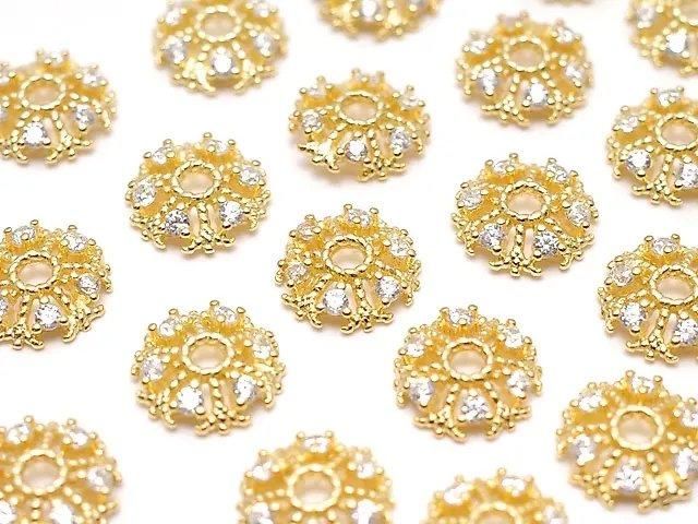 Silver925 Bead Caps [6mm][8mm] Snow Crystal (Snowflake) 18KGP 4pcs