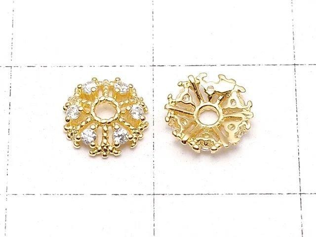 Silver 925 Bead Caps [6mm][8mm] Snow Crystal (Snowflake) 18KGP 2pcs