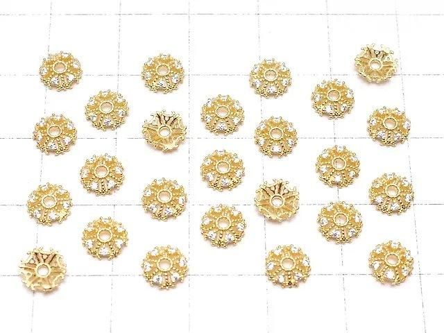 Silver925 Bead Caps [6mm][8mm] Snow Crystal (Snowflake) 18KGP 4pcs