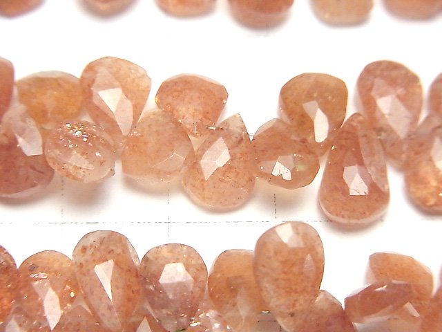 [Video]High Quality Sunstone AA++ Pear shape Faceted Briolette half or 1strand beads (aprx.7inch/18cm)