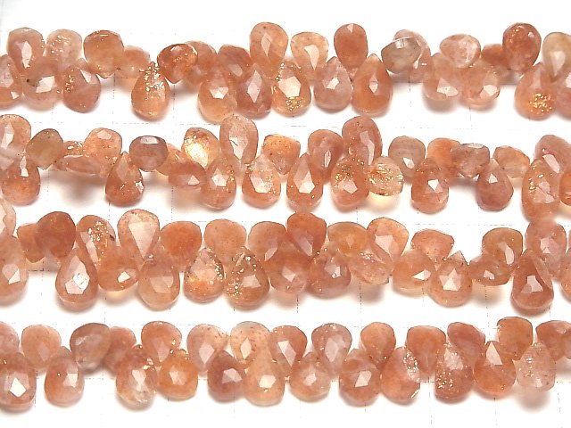 [Video]High Quality Sunstone AA++ Pear shape Faceted Briolette half or 1strand beads (aprx.7inch/18cm)