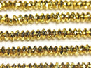 [Video]High Quality! Hematite Faceted Button Rondelle 4x4x2mm Gold coated 1strand beads (aprx.15inch/37cm)