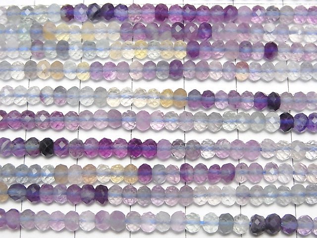 [Video]High Quality! Multicolor Fluorite AAA- Faceted Button Roundel 4x4x2.5mm 1strand beads (aprx.14inch/35cm)