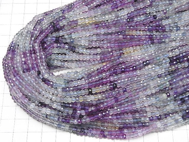 [Video]High Quality! Multicolor Fluorite AAA- Faceted Button Rondelle 4x4x2.5mm 1strand beads (aprx.14inch/35cm)