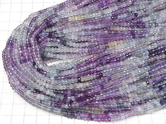 [Video]High Quality! Multicolor Fluorite AAA- Faceted Button Roundel 4x4x2.5mm 1strand beads (aprx.14inch/35cm)