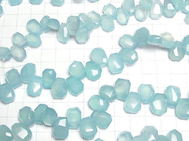 [Video]Sea Blue Chalcedony AAA- Faceted Nugget Top Side Drilled Hole half or 1strand beads (aprx.7inch/18cm)