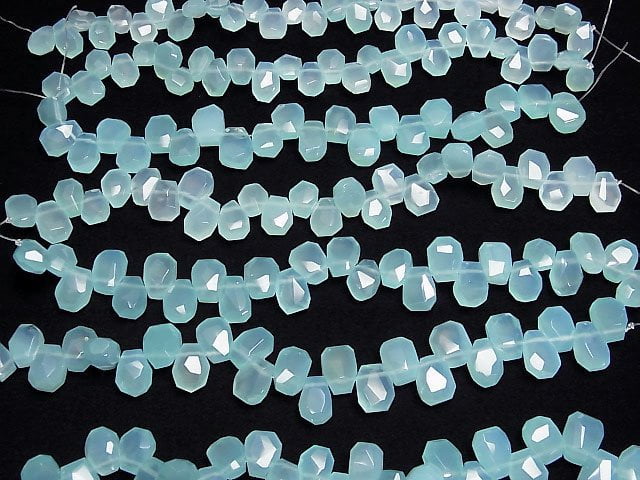 [Video]Sea Blue Chalcedony AAA- Faceted Nugget Top Side Drilled Hole half or 1strand beads (aprx.7inch/18cm)