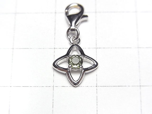 [Video]High Quality Moldavite AAA Flower Charm 11x11mm Silver925